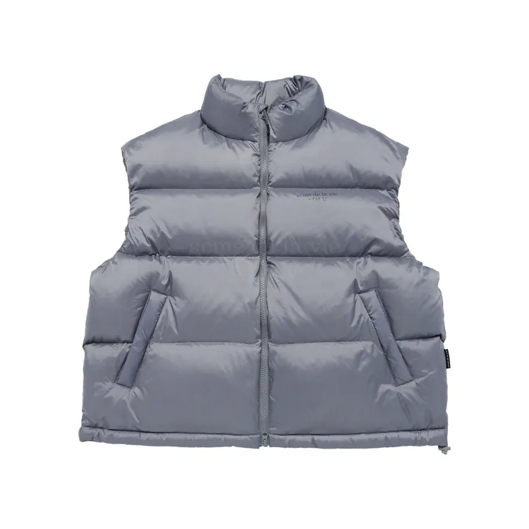 Áo Vest Lông Vũ Basic Logo Oversize Xám