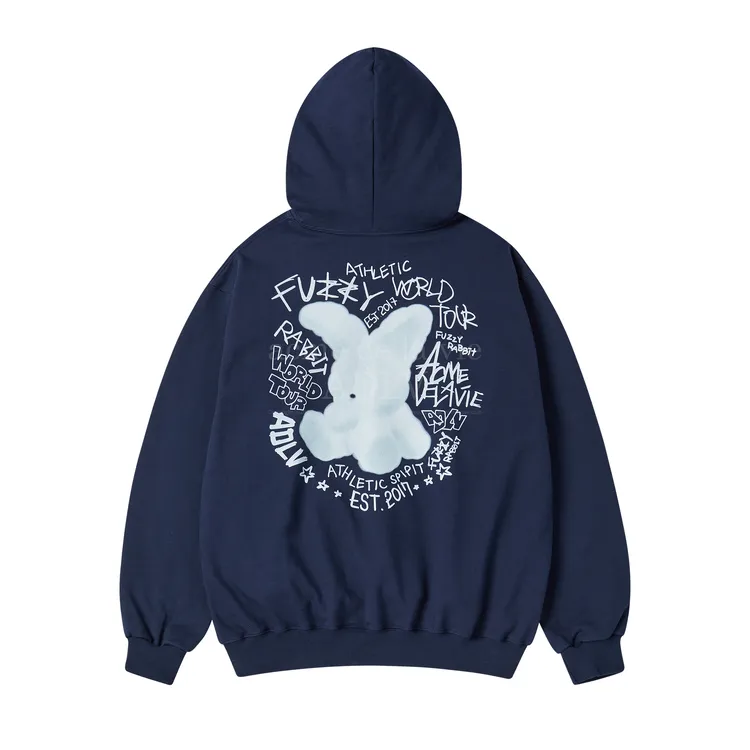 Áo Hoodie Doodle Rabbit Xanh Navy