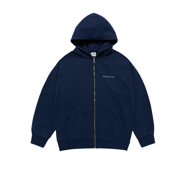 Áo Hoodie Kéo Khóa Basic Bio Washing Xanh Navy