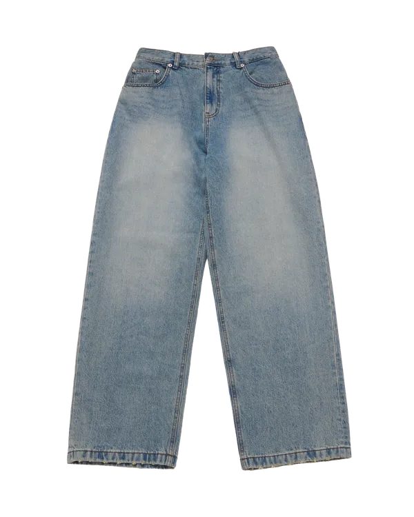 Quần Denim Tapered Fit Washing Xanh dương