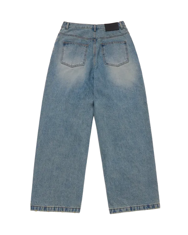 Quần Denim Tapered Fit Washing Xanh dương