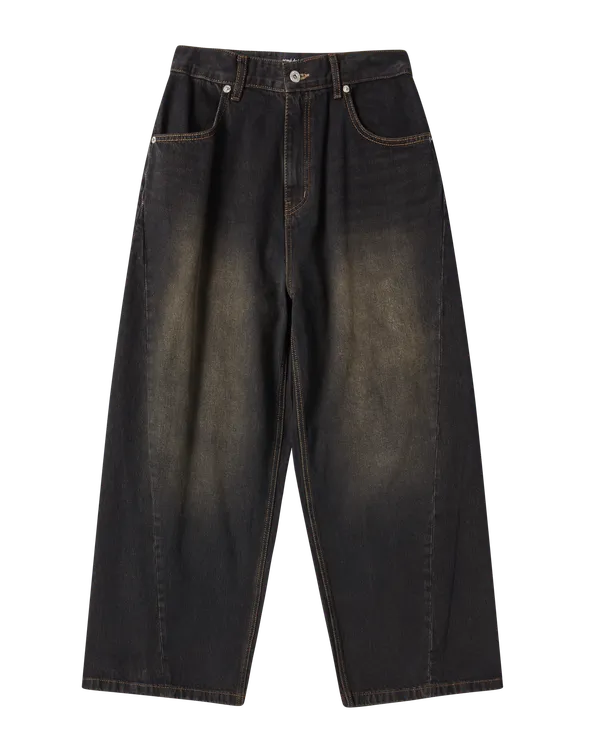 Quần Denim Washed ống rộng Đen