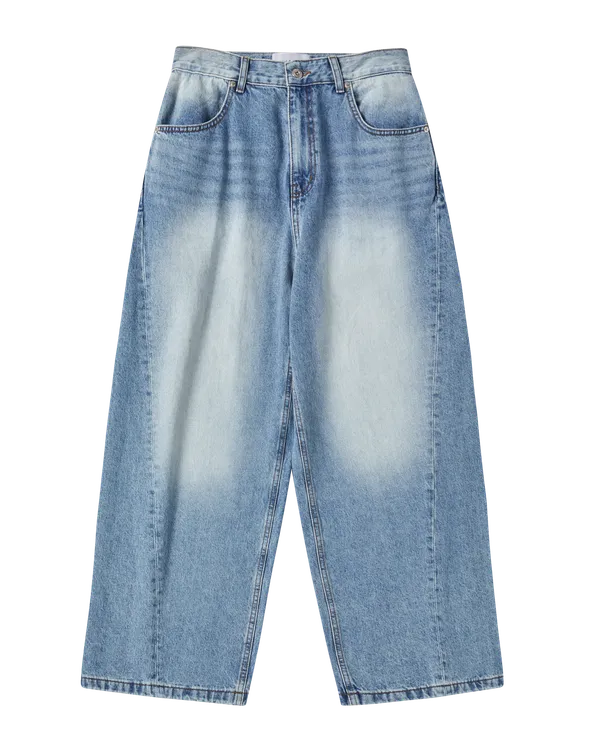 Quần Denim Washed ống rộng Xanh dương