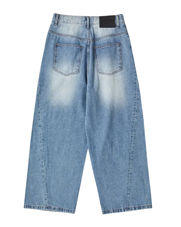 Quần Denim Washed ống rộng Xanh dương