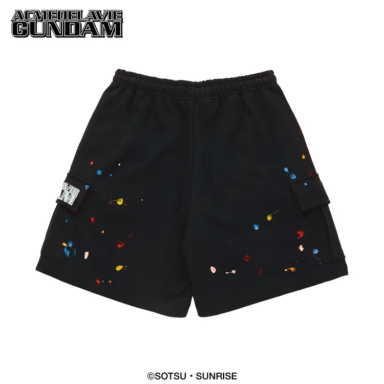 Quần shorts cargo MOBILE SUIT GUNDAM Painting Đen