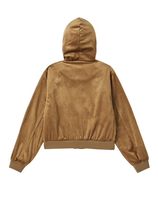 Áo Hoodie kéo khóa nữ Velvet Nâu