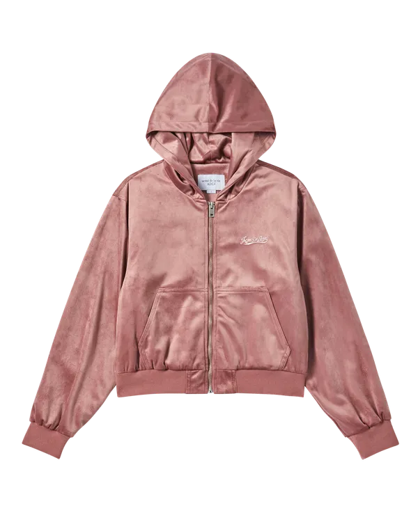 Áo Hoodie kéo khóa nữ Velvet Hồng