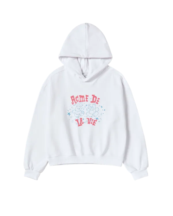 Áo Hoodie nữ crop Hand Sketch Trắng