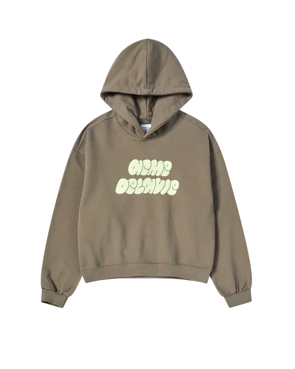Áo Hoodie nữ crop Cloud Font Ca cao