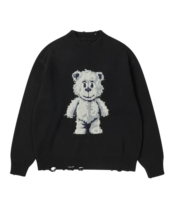 Áo Len Distressed Bear Đen