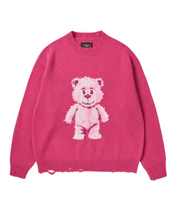 Áo Len Distressed Bear Hồng