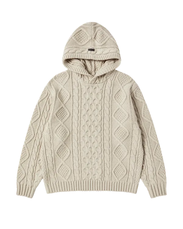 Áo Hoodie Low Gauge Cable Knit Be
