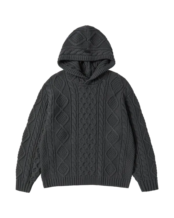 Áo Hoodie Low Gauge Cable Knit Than chì