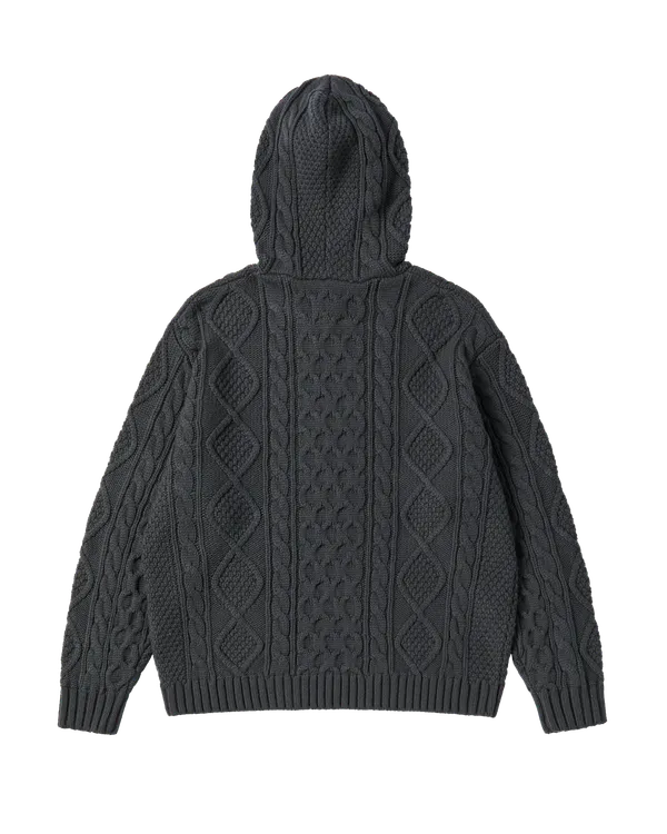 Áo Hoodie Low Gauge Cable Knit Than chì