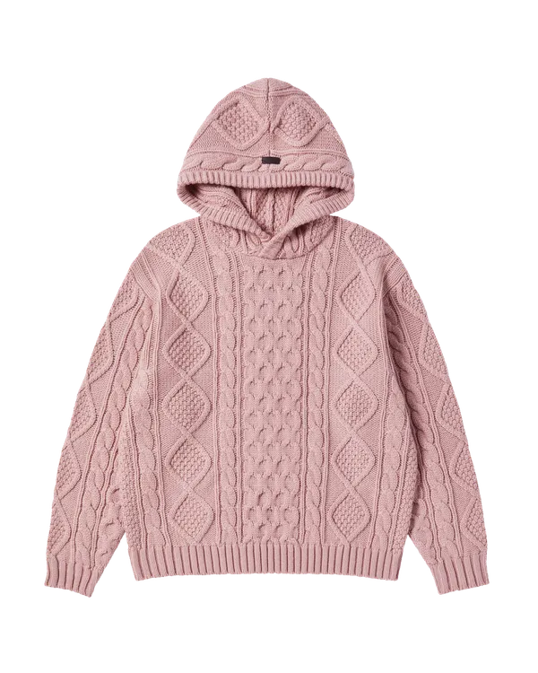 Áo Hoodie Low Gauge Cable Knit Hồng