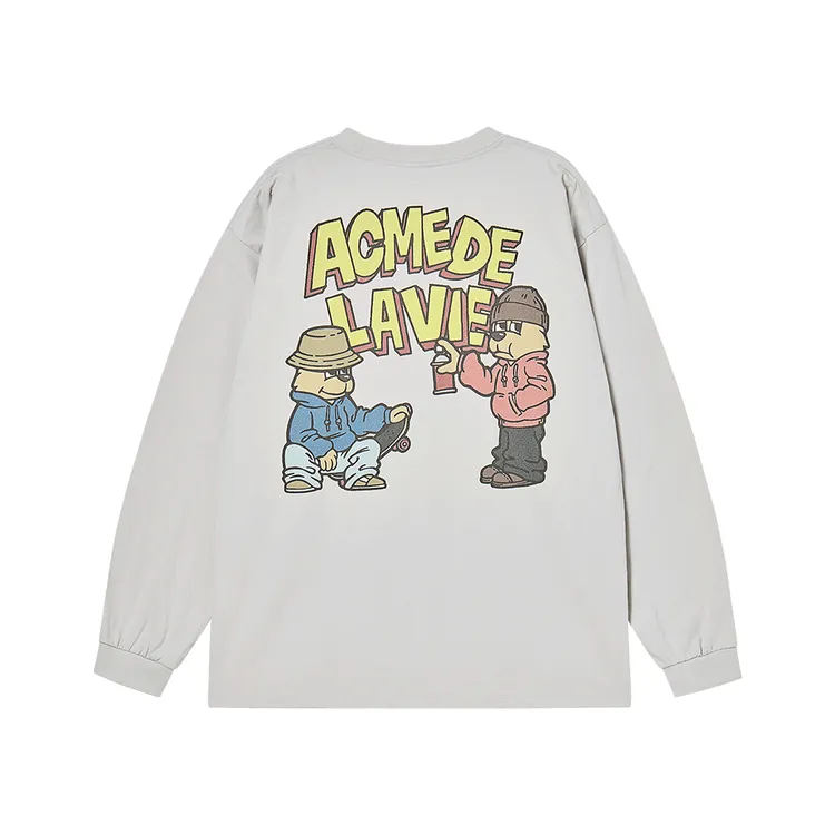 Áo Thun Dài Tay AC Bear Graffiti Xám nhạt