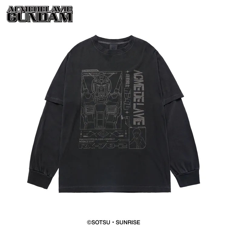 Áo Thun Dài Tay MOBILE SUIT GUNDAM Pigment Double Layer Than chì