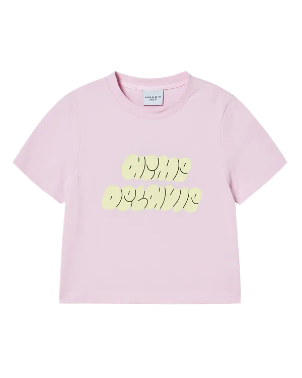 Áo Thun nữ crop Cloud Font Hồng nhạt
