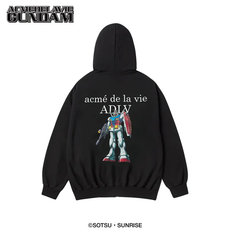Áo Hoodie kéo khóa MOBILE SUIT GUNDAM Basic Logo Đen