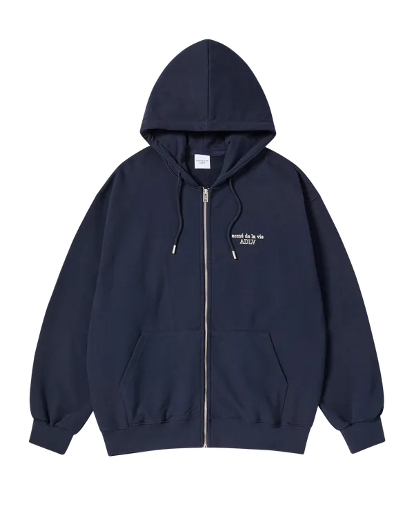 Áo Hoodie kéo khóa Border Line Basic Logo Xanh navy đậm
