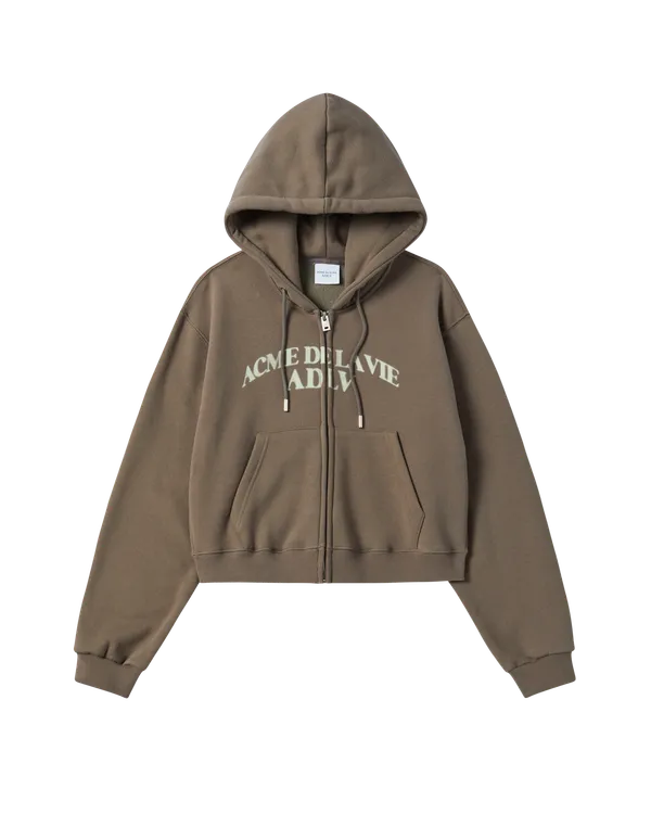Áo Hoodie nữ crop kéo khóa Arch Shaped Logo Napping Ca cao