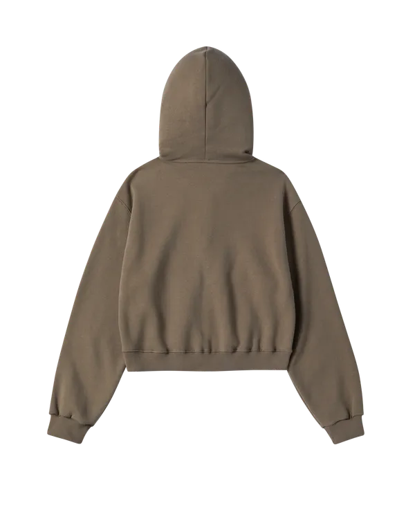 Áo Hoodie nữ crop kéo khóa Arch Shaped Logo Napping Ca cao