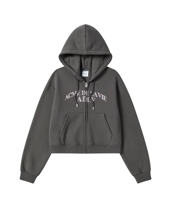 Áo Hoodie nữ crop kéo khóa Arch Shaped Logo Napping Than chì