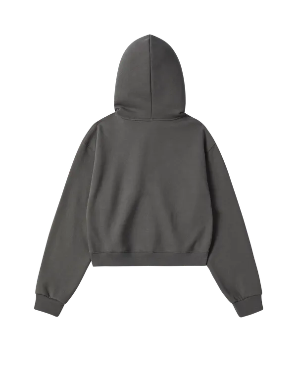 Áo Hoodie nữ crop kéo khóa Arch Shaped Logo Napping Than chì