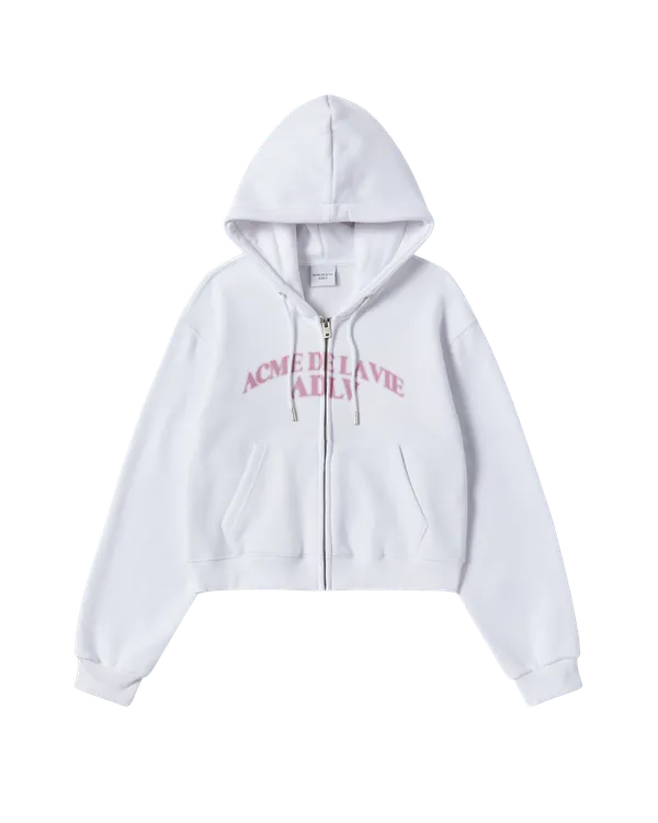 Áo Hoodie nữ crop kéo khóa Arch Shaped Logo Napping Trắng