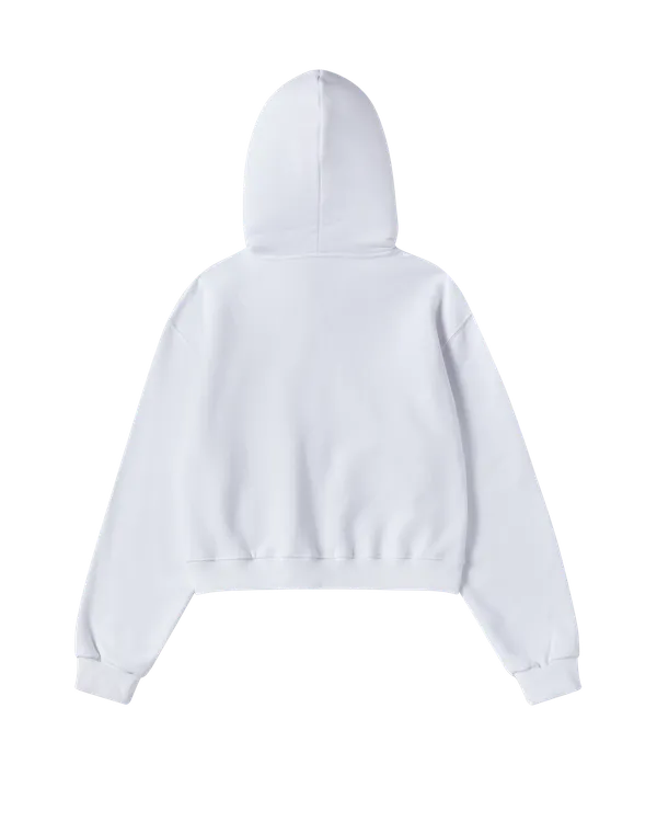 Áo Hoodie nữ crop kéo khóa Arch Shaped Logo Napping Trắng