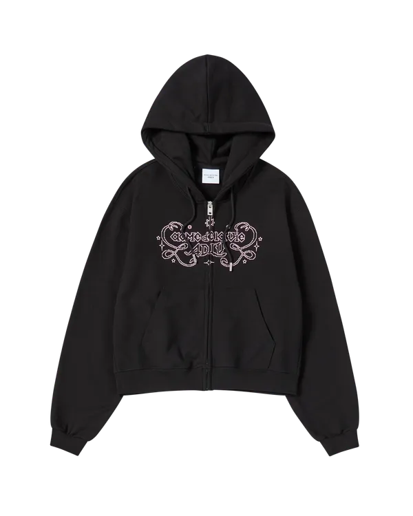 Áo Hoodie nữ crop kéo khóa Princess Font Đen