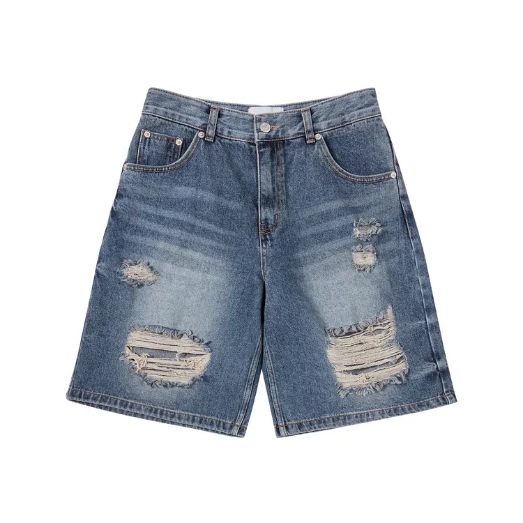 Quần Short Hem Line Destroyed Denim Xanh Dương