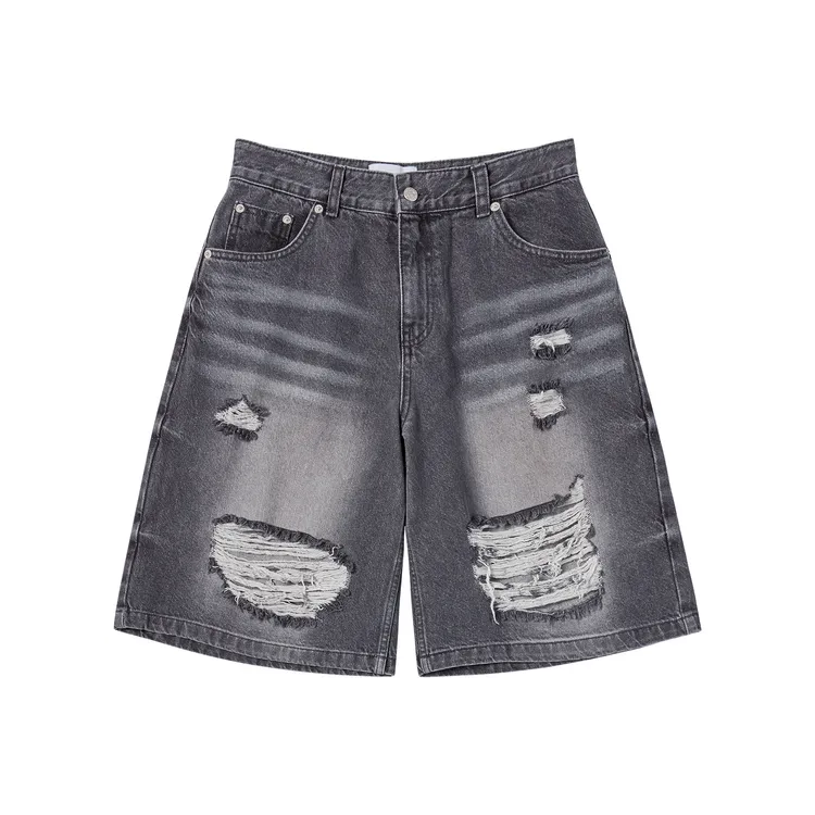 Quần Short Hem Line Destroyed Denim Xám