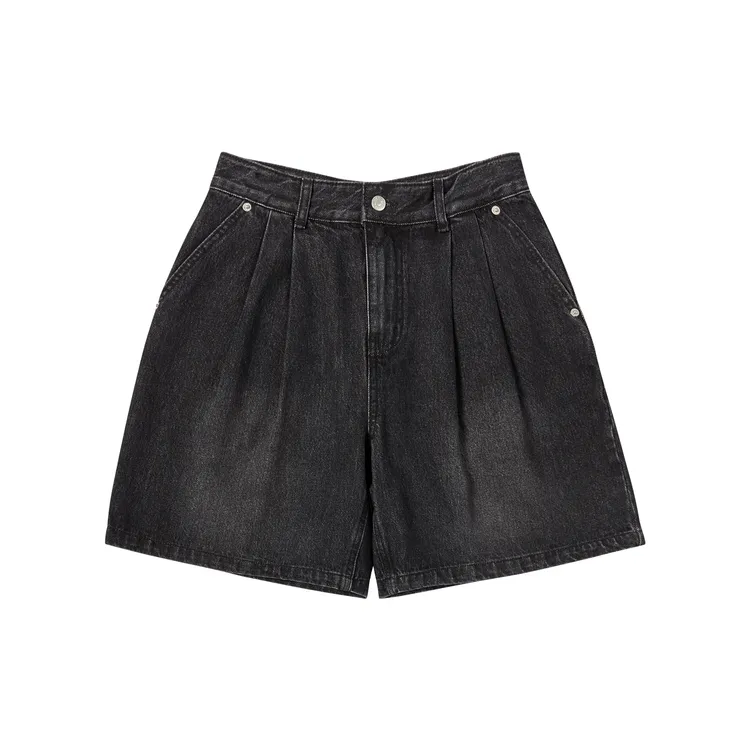 Quần Short Wide Basic Denim Đen