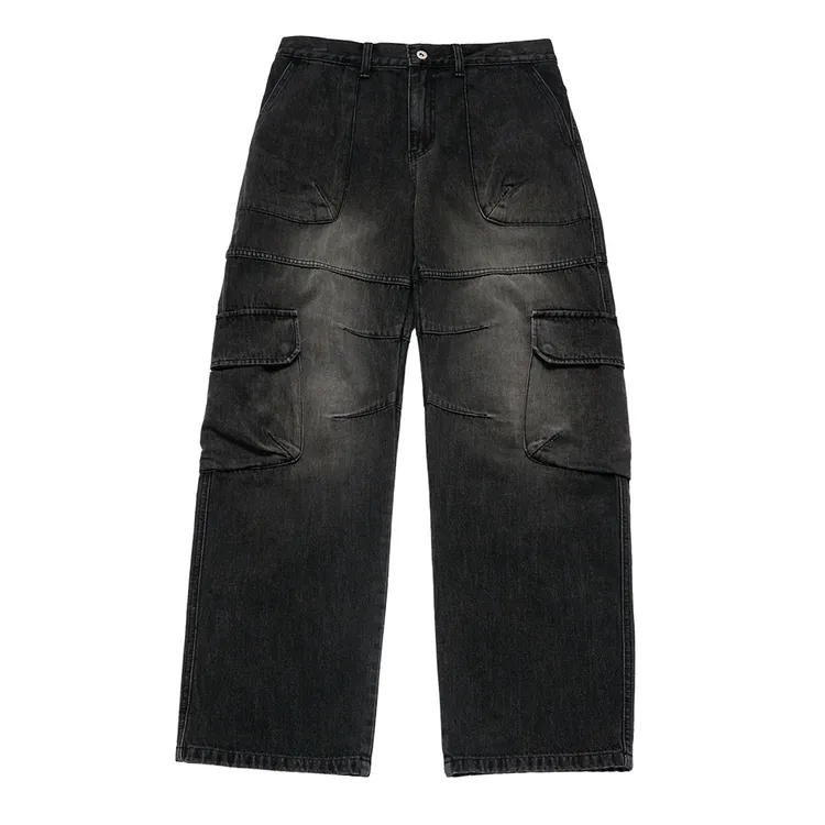 Quần Cargo Wide Denim Fatigue Đen