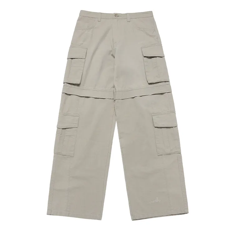Quần Wide Cargo Damage Washed Xám Nhạt