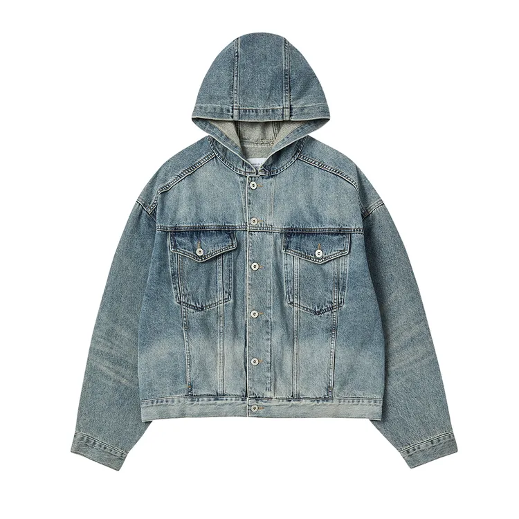 Áo Khoác Denim Hoodie Oversize Trucker Xanh Da Trời