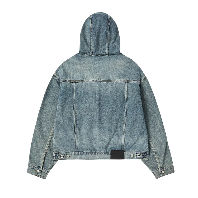 Áo Khoác Denim Hoodie Oversize Trucker Xanh Da Trời