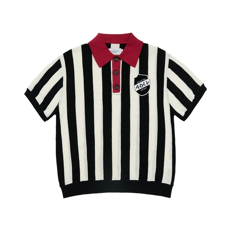 Áo Len Ngắn Tay Collar Point Stripe Đen