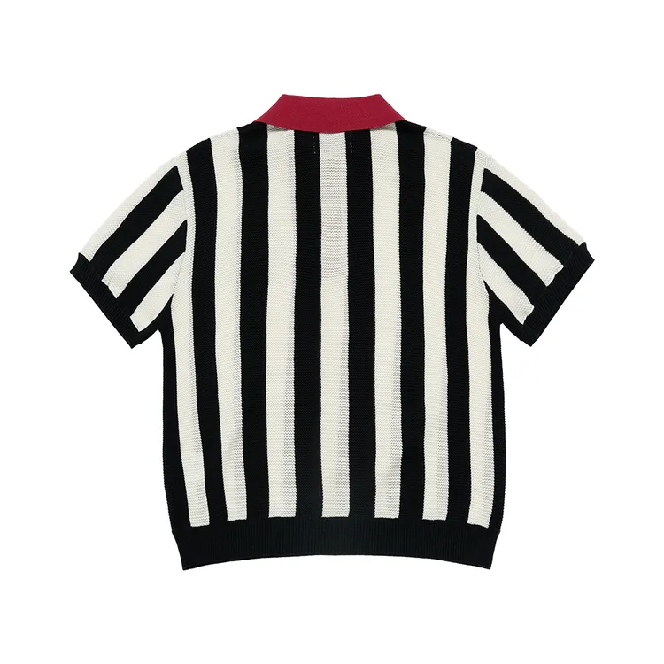 Áo Len Ngắn Tay Collar Point Stripe Đen