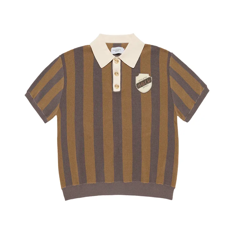Áo Len Ngắn Tay Collar Point Stripe Nâu