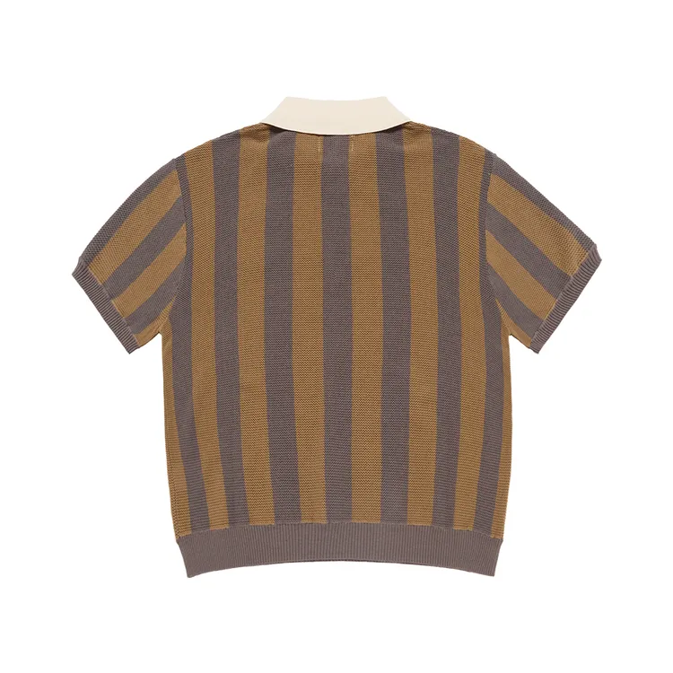 Áo Len Ngắn Tay Collar Point Stripe Nâu