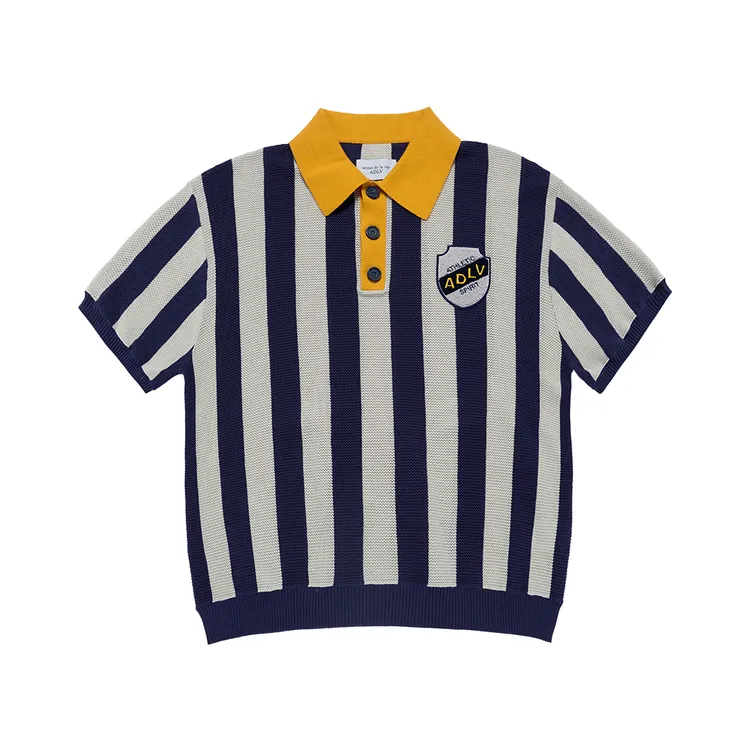 Áo Len Ngắn Tay Collar Point Stripe Xanh navy