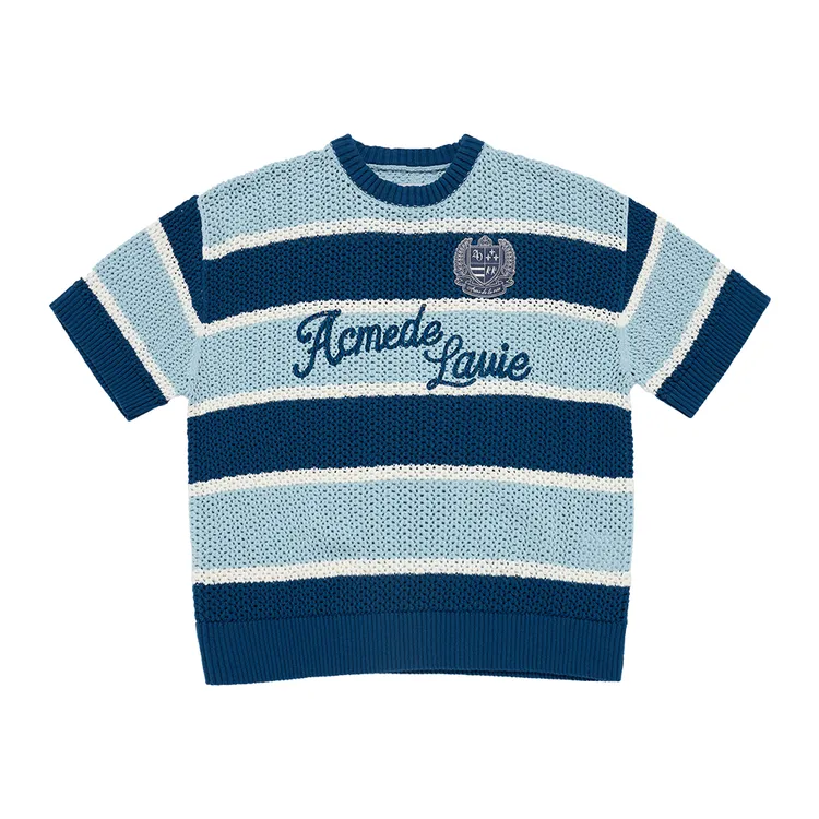 Áo Len Ngắn Tay Oversize Stripe Xanh Dương