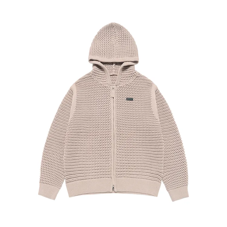 Áo Hoodie Kéo Khóa Solid Knit Be Sáng