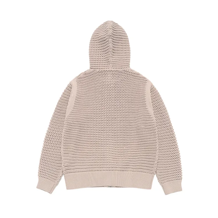 Áo Hoodie Kéo Khóa Solid Knit Be Sáng