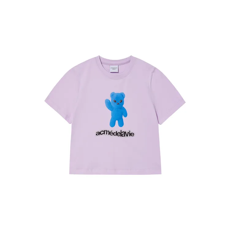 Áo Thun Alient Bear Crop Tím nhạt