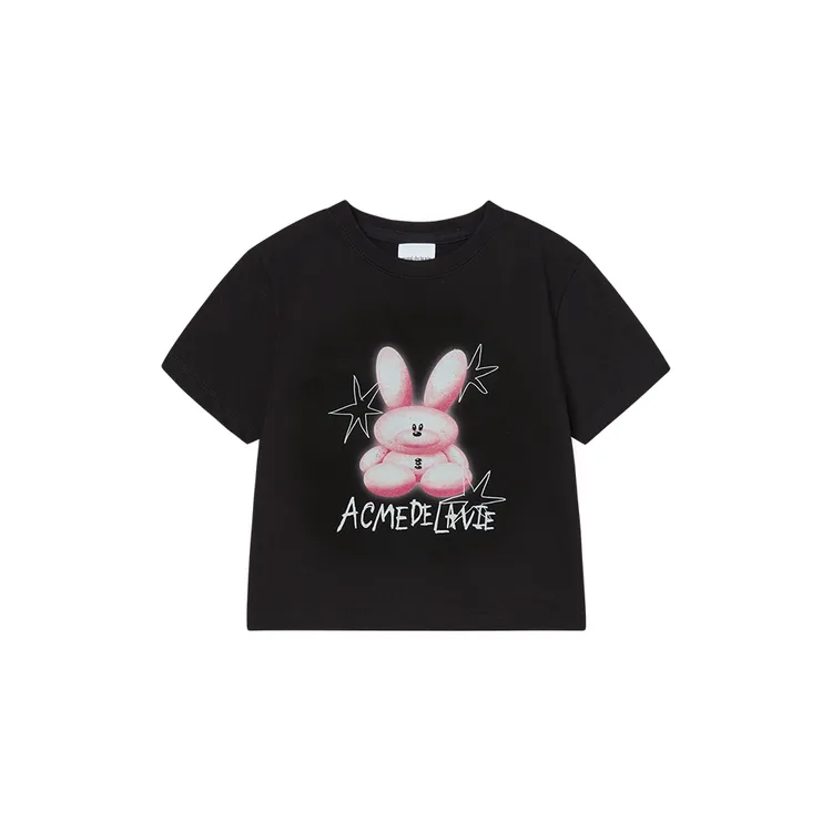 Áo Thun Round Spray Rabbit Crop Đen