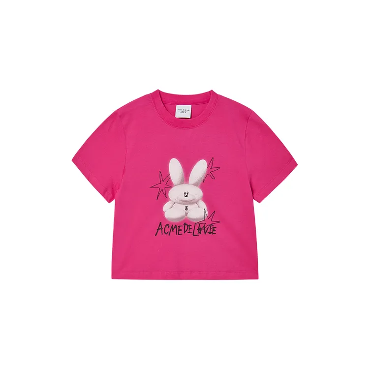 Áo Thun Round Spray Rabbit Crop Hồng
