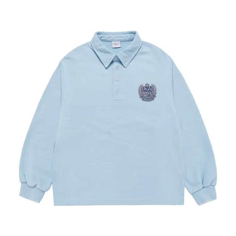 Áo Nỉ Washing Embo Rugby Xanh Da Trời